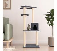 QUAHEAS Cat Scratching Post with Sisal Scratching Posts and Plush, 123 cm Height, Dark Grey, Multi-Level Climbing and Play Furniture with Cave, Platform and Lying Surface for Living Room, Balcony