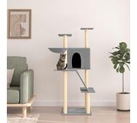 QUAHEAS Cat Scratching Post with Sisal Scratching Posts and Plush, 143 cm High, Wood Composite Furniture with Platform, Cave, Hammock and Ladder for Climbing, Playing, Relaxing in the Living Room