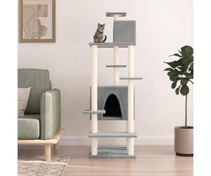 QUAHEAS Cat Scratching Post with Sisal Scratching Posts and Plush, 154 cm High, Multi-Level Cat Furniture Tower with Cave, Platform, Hammock for Climbing, Lounger and Claw Care in the Living Room and