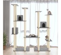 QUAHEAS Cat Scratching Post with Sisal Scratching Posts and Plush, 174 cm High, Wood Material Furniture with Lying Surfaces, Hammock and Cave, Indoor Play Tower for Living Room, Balcony, Window and