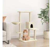 QUAHEAS Cat Scratching Post with Sisal Scratching Posts and Plush, 95 cm High, Multi-Level Cat Tree with Cave, Lying Surfaces, Hammock and Sturdy Wooden Furniture for Climbing and Claw Care in the