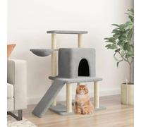 QUAHEAS Cat Scratching Post with Sisal Scratching Posts and Plush, 96.5 cm High, Multi-Level Cat Furniture with Cave, Lying Surface, Hammock, Sturdy Wood Material for Living Room, Balcony, Indoor Use