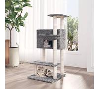 QUAHEAS Cat Scratching Post with Sisal Scratching Posts and Plush Cover, Light Grey, 108.5 cm High, Sturdy, Nature-Friendly, Indoor Play Tower with Cave, Platform and Hammock for Living Room, Balcony