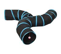 QUAHEAS Cat Tunnel 3 Way S Shape Black Blue with Steel Frame 25cm Diameter Polyester Play Tent for Cats Small Animals Indoor Outdoor with Peephole and Play Ball Foldable Portable