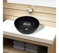 QUAHEAS Ceramic Basin Round Black 325 mm Diameter 140 mm Height Countertop Basin for Bathroom and Guest Toilet with Drainage Hole 4.5 cm Modern Design for Washbasin and Washroom