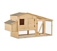 QUAHEAS Chicken Cage Solid Pine 178 x 67 x 92 cm with Powder-Coated Steel Wire, Weatherproof Roof, Extendable Drawer and Non-Slip Ramp, Ideal as a Stable, Enclosure