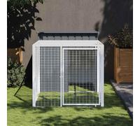 QUAHEAS Chicken Cage with Run Anthracite Galvanised Steel 110 x 201 x 110 cm Weatherproof Enclosure for Chickens Small Animals with Protective Roof and Grille Ideal as a Retreat and Run in the Garden