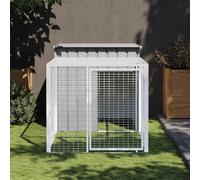 QUAHEAS Chicken Cage with Run Light Grey Galvanised Steel 110 x 201 x 110 cm Weatherproof Hutch with Grid for Chickens, Rabbits, Guinea Pigs as a Retreat and Protection in the Garden and Balcony