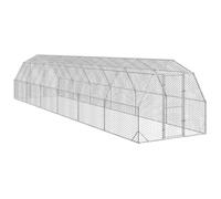 QUAHEAS Chicken Coop 2.5 x 12 x 2.25 m Galvanised Steel with Hexagonal Wire Mesh, Large Spout, Lockable Door, Weatherproof Enclosure for Chickens, Rabbits, Ducks, Geese and Small Animals