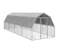 QUAHEAS Chicken Coop with Roof Made of Galvanised Steel, 2.5 x 8 x 2.25 m, Weatherproof Enclosure with Wire Mesh, Large Run for Chickens, Rabbits, Guinea Pigs and Other Small Animals
