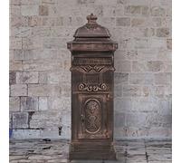 QUAHEAS Column Letter Box Aluminium Vintage Style Rustproof Bronze Freestanding with Lockable Slot and Two Compartments for Garden, Entrance, Outdoor, Parcel Box, Post Box