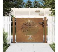 QUAHEAS Corten Steel Garden Gate 110 x 80 cm with Tree Design, Lockable Fence Gate with Posts, Weatherproof Swing Gate for Property and Front Garden, Rusty Look, Safety and Privacy Screen