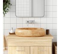 QUAHEAS Countertop Washbasin, Brown, Oval, 59 x 40 x 15 cm, Ceramic Hand Wash Basin with Drainage Hole, Wash Bowl for Bathroom, Guest Toilet, Sanitary Built-in Basin with Tap Hole for Wall Mounting