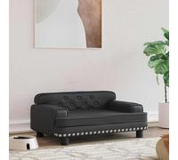 QUAHEAS Dog Bed Black Faux Leather 70 x 45 x 30 cm with Soft Foam, Robust Pine Wood Frame, Non-Slip and Waterproof, Ideal as a Pet Sleeping Place and Cuddly Basket for Small