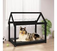QUAHEAS Dog Bed Black Made of Solid Pine Wood 101 x 70 x 90 cm, Robust Pet Sleeping Area with Non-Slip Cushion, Washable Mattress for Cuddly Lounger and Joint-friendly Comfort