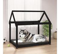 QUAHEAS Dog Bed Black Solid Pine Wood 111 x 80 x 100 cm, Non-Slip Cuddly Sofa with Washable Cushion, Joint-friendly Sleeping Area for Pets
