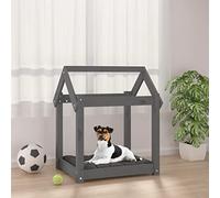 QUAHEAS Dog Bed Grey Solid Pine Wood 61 x 50 x 70 cm, Non-Slip Dog Cushion and Cuddly Basket for Pets, Washable Mattress, Joint-friendly Sleeping Place for Outdoor and Car