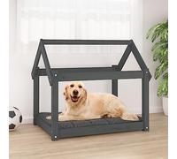 QUAHEAS Dog Bed Grey Solid Pine Wood 81 x 60 x 70 cm with Cushion and Mattress, Non-Slip Basket for Pets, Cuddly Sleeping Area, Washable, Gentle on the Joints, Suitable for Car and Outdoor Use