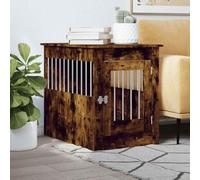 QUAHEAS Dog Cage Furniture Style Smoked Oak 55 x 80 x 68 cm Wood Material with Steel, Lockable Door, Ventilation, Indoor Outdoor Dog Kennel as a Retreat and Side Table for Dogs up to 50 kg