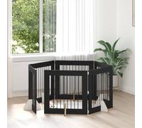 QUAHEAS Dog Gate with Stands 6-Piece Black Oak 80 x 80 cm Foldable Wood Material for Indoor Use Modular Dog Kennel Protective Barrier Ideal for Home Garden Camping