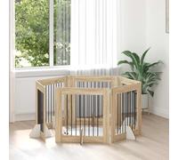 QUAHEAS Dog Gate with Stands 6-Piece Sonoma Oak 80 x 80 cm Foldable Made of Wood Material and Metal Modular Dog Kennel Indoor Portable Puppy Run