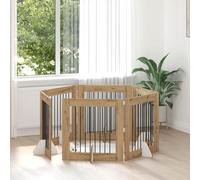QUAHEAS Dog Gate with Stands 6 Pieces Artisan Oak 80 x 80 cm Foldable Metal and Wood Modular Dog Kennel for Indoor and Outdoor Portable Dog Kennel Protection and Barrier in Living Area