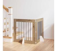 QUAHEAS Dog Gate with Stands Foldable Metal and Wood 2 Pieces Artisan Oak 80 x 80 cm Rectangular for Indoor and Outdoor Protection, Portable, Modular, Ideal for Home, Garden, Camping
