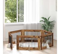 QUAHEAS Dog Gate with Stands Made of Reclaimed Wood Material 6-Piece 100 x 60 cm Foldable Modular for Indoor Use Protection and Barrier of Puppies and Dogs in the Living Room or Garden