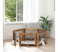 QUAHEAS Dog Gate with Stands Made of Reclaimed Wood Material 6 Pieces 80 x 60 cm Foldable and Portable for Indoor and Outdoor as a Dog Kennel, Playpen, Outdoor Enclosure, Protective Barrier