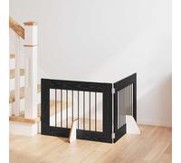 QUAHEAS Dog Gate with Stands Metal and Wood 2 Pack 80 x 60 cm Foldable Portable Black Oak Look Indoor Versatile Protection for Puppies and Dogs Ideal for Home, Camping