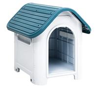 QUAHEAS Dog Kennel Blue Polypropylene 59 x 75 x 66 cm Weatherproof with UV-Resistant Roof, Raised Base and Good Ventilation Ideal as an Outdoor Retreat for Puppies, Animals, Garden, Patio