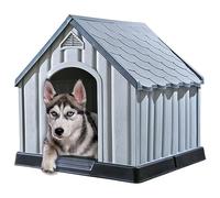 QUAHEAS Dog Kennel Grey Plastic 92 x 87 x 91 cm with UV-Resistant Roof, Ventilation Openings, Raised Base for Garden and Outdoor Use as a Weatherproof Retreat and Sleeping Area