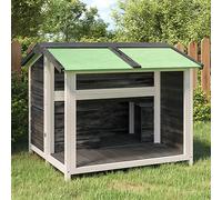 QUAHEAS Dog Kennel Grey Solid Pine Wood 96 x 87 x 80.5 cm with Waterproof Roof Large Entrance Weatherproof for Garden Patio Outdoor and Indoor Protection Comfort