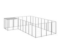 QUAHEAS Dog Kennel Silver 10.89 m² Powder-Coated Steel with Weatherproof Polyethylene Roof and Lockable Door, Large Outdoor Run for Puppies and Dogs in the Garden, Patio, Yard