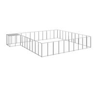 QUAHEAS Dog Kennel Silver Powder Coated Steel with 31.46 m² Surface Waterproof Polyethylene Roof, Lockable Door, Weatherproof Outdoor Run for Puppies and Dogs in the Garden or Yard