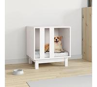 QUAHEAS Dog Kennel White Solid Pine 50 x 40 x 52 cm Weatherproof Insulated as a Retreat and Sleeping Place for Dogs Suitable for Garden, Patio and Balcony