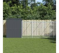 QUAHEAS Dog Kennel with Run Anthracite Galvanised Steel 214 x 1273 x 181 cm Weatherproof Winterproof with Door and Roof Ideal as a Kennel, Sleeping Area, Retreat for Puppies, Garden, Patio, Balcony