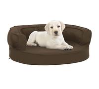 QUAHEAS Dog Mattress Ergonomic Linen Look Brown 60 x 42 cm with Non-Slip Underside, Soft Pet Bed, Comfortable Dog Cushion, Washable, Ideal as a Sleeping Place and Travel Bed