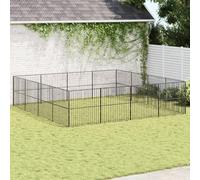 QUAHEAS Dog Playpen 16-Piece Black Galvanised Steel 400 x 400 x 100 cm, Weatherproof, Foldable, with Door and Protection, Ideal for Puppies, Outdoor Garden, Indoor, Retreat, Play Paradise