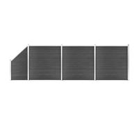 QUAHEAS Fence Element Set WPC Black 619 x 105-186 cm with Aluminium Profile, 36 Fence Boards, 5 Posts, Privacy Screen Garden Fence for Patio, Front Garden and Property Fencing