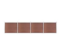 QUAHEAS Fence Element Set WPC Brown 699 x 146 cm Privacy Screen Garden Fence with Aluminium Profile and Steel Posts for Patio Balcony Property Fencing Kit Durable Opaque