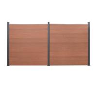 QUAHEAS Fence Panel Set Brown 353 x 186 cm WPC Garden Fence Privacy Screen with Double Rod Mat Posts Construction Kit for Patio Balcony Property Border Wind Protection Opaque