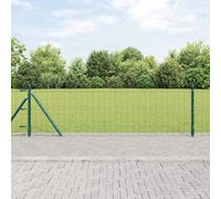 QUAHEAS Fence with Posts, Green, 0.6 x 25 m, Steel and PVC, Garden Fence Kit with Privacy Screen, Fence Elements for Patio and Balcony, Weatherproof Double Rod Mat with Grid
