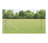 QUAHEAS Fence with Posts, Silver Steel, 0.6 x 10 m, Garden Fence Kit with Double Rod Mat, Fence Element, Privacy Screen, Wire Mesh, Plug-In System for Patio, Balcony and Outdoor Boundary