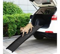 QUAHEAS Folding Plastic Dog Ramp 153 x 40 x 12.5 cm Black with Non-Slip Function, Rubber Feet and Safety Lock, Portable Entry Aid for Dogs, Cats, Puppies, Seniors, Car
