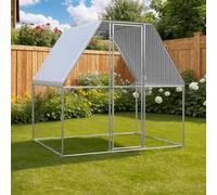 QUAHEAS Galvanised Steel Chicken Cage Silver Grey 2 x 2 x 2 m with Waterproof Roof and Lockable Door for Chickens Rabbits Guinea Pigs Small Animals in the Garden