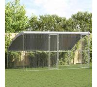 QUAHEAS Galvanised Steel Dog Cage Set of 2 4 x 2 x 2 m Silver with Water Roof and Lockable Latch System for Outdoor Garden Patio Protection and Safe Dog Kennel