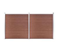 QUAHEAS Garden Fence WPC Fence Panel 353 x 186 cm Brown with Aluminium Posts and Pole, Privacy Screen Fence Element for Patio, Balcony and Property, Durable Plastic Wood Composite