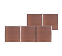 QUAHEAS Garden Fence WPC Fence Panel 872 x 186 cm Brown Wood Plastic Privacy Screen with Aluminium Post Kit for Patio Balcony Outdoor and Property Boundary