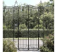 QUAHEAS Garden Gate Black Wrought Iron 121 x 8 x 200 cm with Posts Lockable Wing Gate for Property Security Fence Yard Privacy Screen